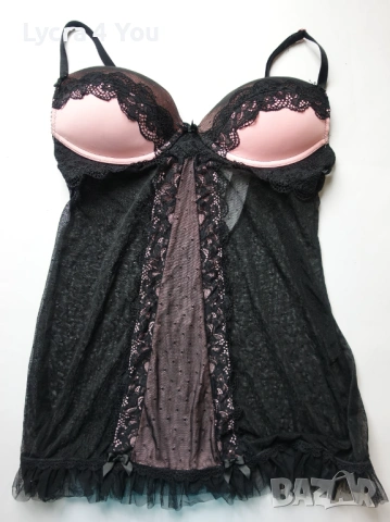 Censored 80C черна тюлена нощничка с розови чашки