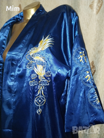XL/XXL Синьо сатенено /халат /кимоно с бродерия дракон , снимка 12 - Нощници - 45011502