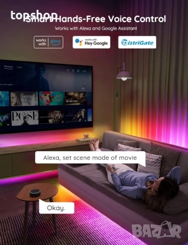 Govee 65,6 фута / 20 метра RGBIC LED ленти за спалня, интелигентни ленти, съвместими с Alexa, LED..., снимка 5 - Лед осветление - 51598048