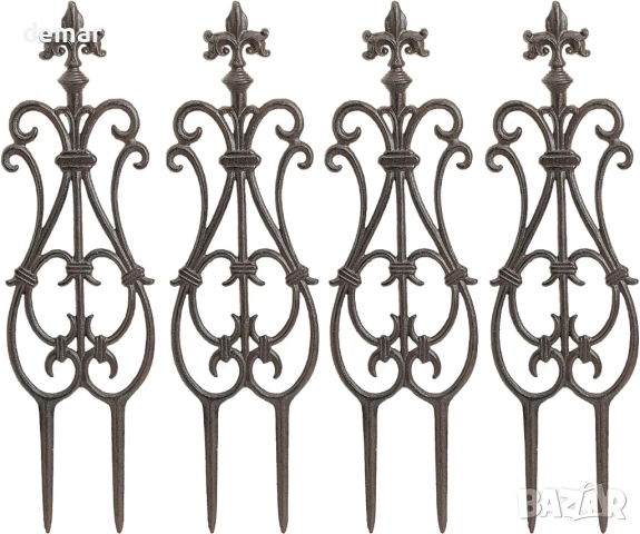 Декоративна чугунена ограда за цветни лехи Sungmor, висока 66 см, пакет от 4 здрави панела