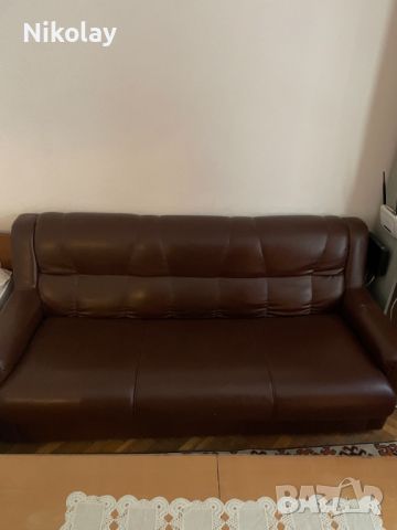 Кожен диван , разтегателен, тройка, снимка 2 - Дивани и мека мебел - 46130501