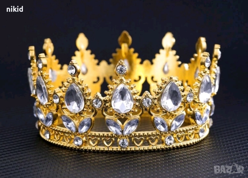 Златна сребърна корона с розови рубин камъни декор украса за торта и дамска детска принцеса парти, снимка 1