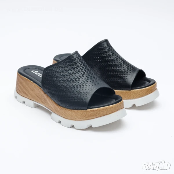 Черни чехли на платформа от естествена кожа | Марка Tuasolea, снимка 1