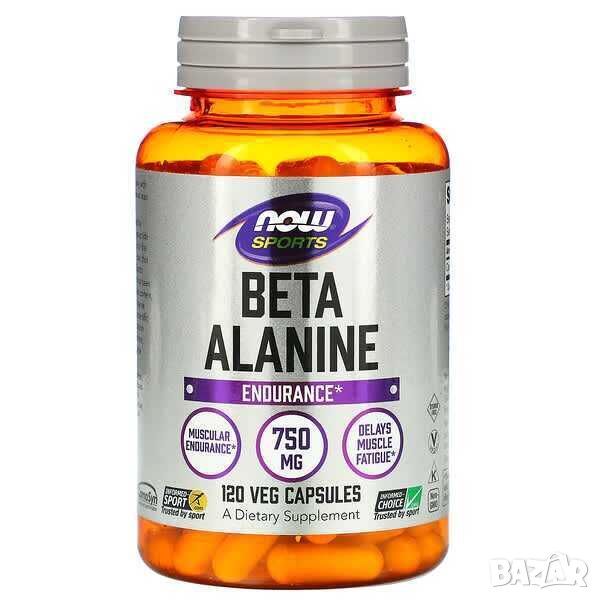 Now Foods Бета-аланин, Повишаване на издръжливостта, 750 mg, 120 капсули, снимка 1
