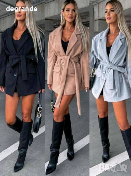 Дамско късо палто с колан, снимка 1