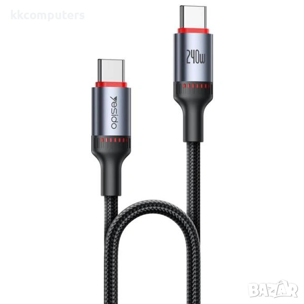 YESIDO PD плетен кабел / Type-C - Type-C 240W, 2m / CA186 / Черен / Баркод : 2404170, снимка 1
