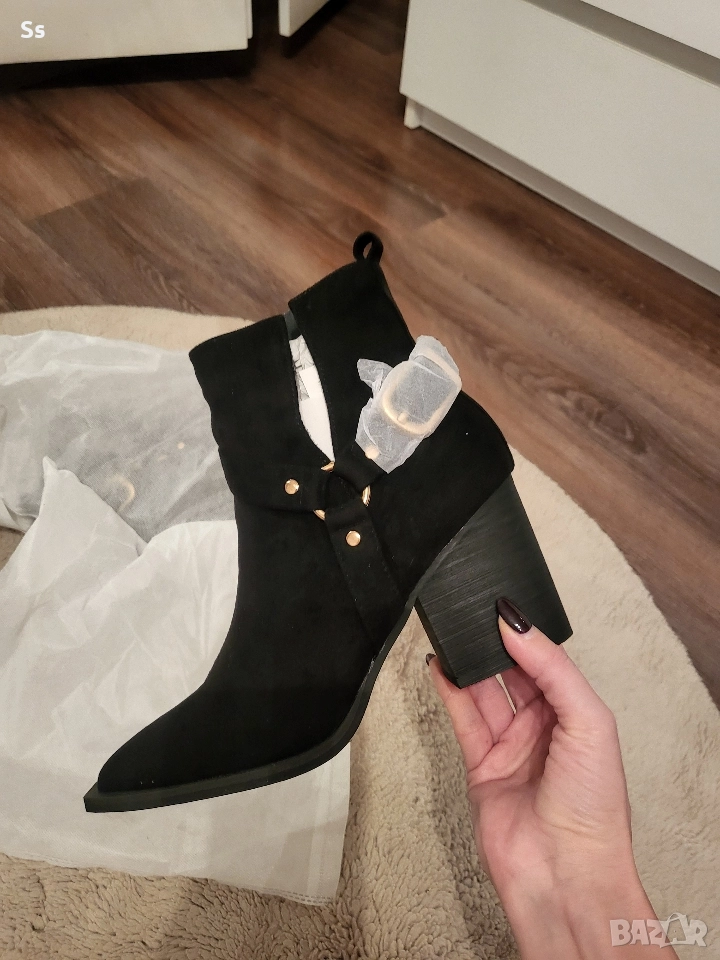 Нови велурени боти на дебел ток, снимка 1