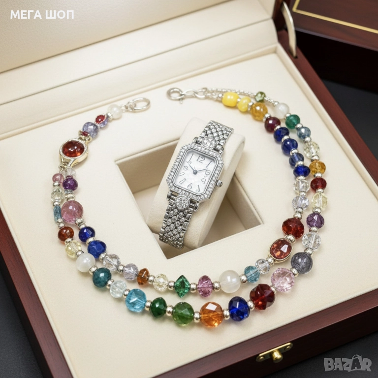 Елегантен часовник с двойна гривна – стил и блясък в едно, снимка 1