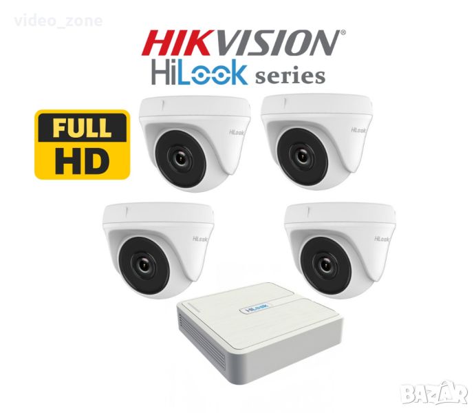 TURBO-HD комплект "HIKVISION", серия "HiLook" с 4 FullHD куполни камери и 4 канален DVR, снимка 1