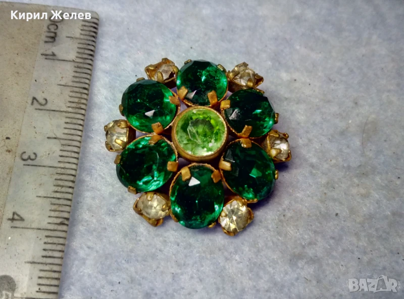 СТАРА ПОЗЛАТЕНА МЕДНА СКЪПОЦЕННА БРОШКА с ИСКРЯЩИ КАМЪНИ ОЛИВИН и ЦИРКОН 50200, снимка 1