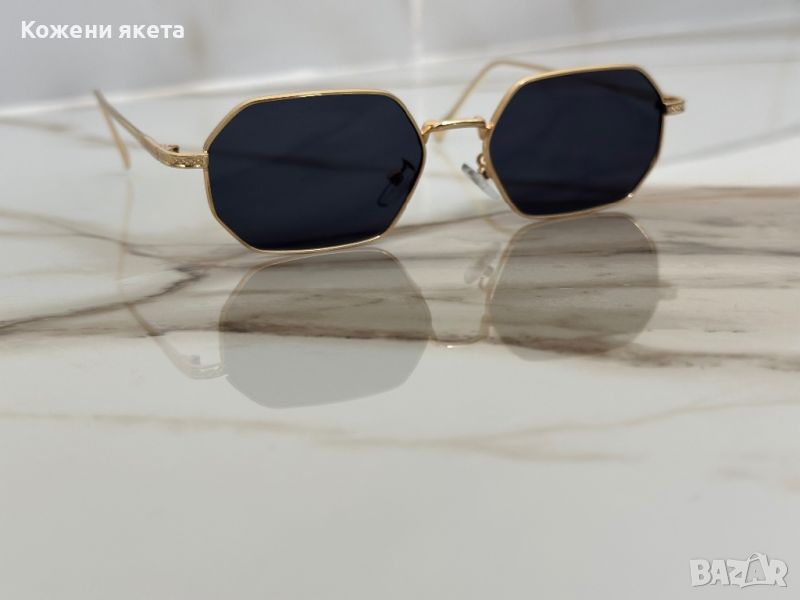 Осмоъгълни слънчеви очила със златни метални рамки, снимка 1