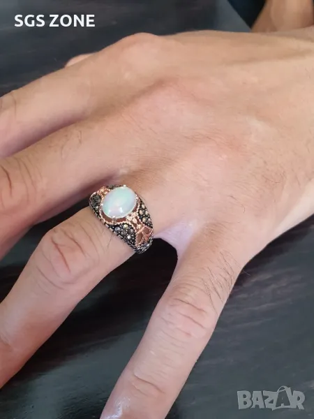 Мъжки Сребърни Пръстени с Естествени Камъни, снимка 1