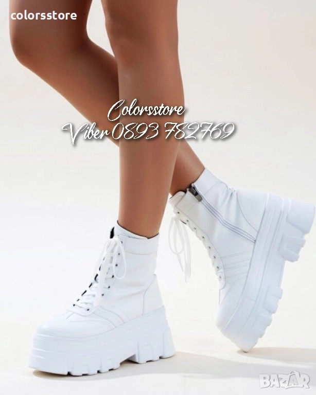 Боти на платформа - бяла кожа - BML30 , снимка 1