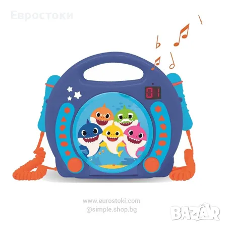 CD плейър Lexibook Baby Shark, детски CD плейър с микрофони, детско караоке, снимка 1