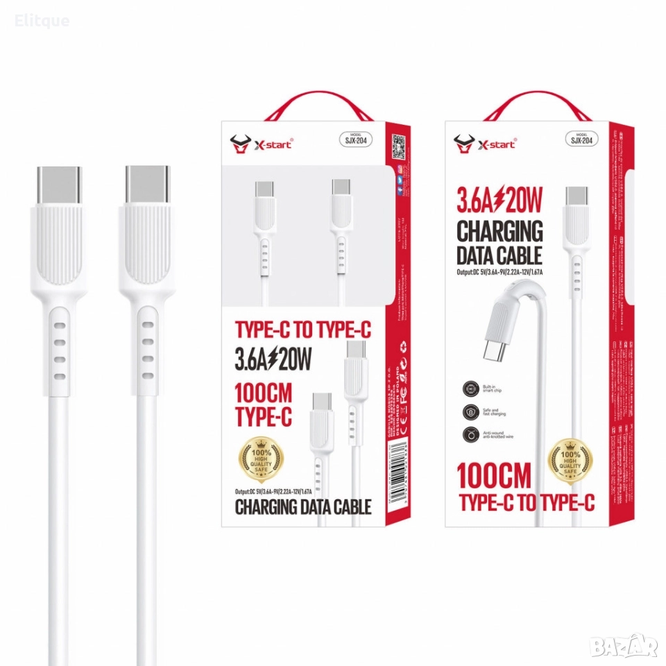 USB-C ,кабел за бързо зареждане, 20 W , 3.6A , 1 метър ,SJX-204, снимка 1