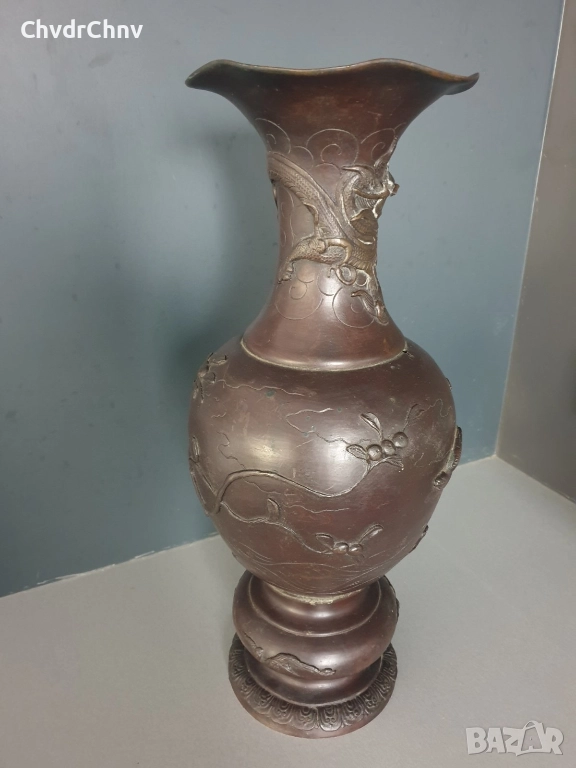 45см-4кг стара китайска бронзова ваза /голяма/фигурална/с дракони-птици, снимка 1
