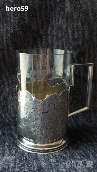 Царска Русия сребърен 84 подстакан с оригинална чаша-сребро 84, снимка 1