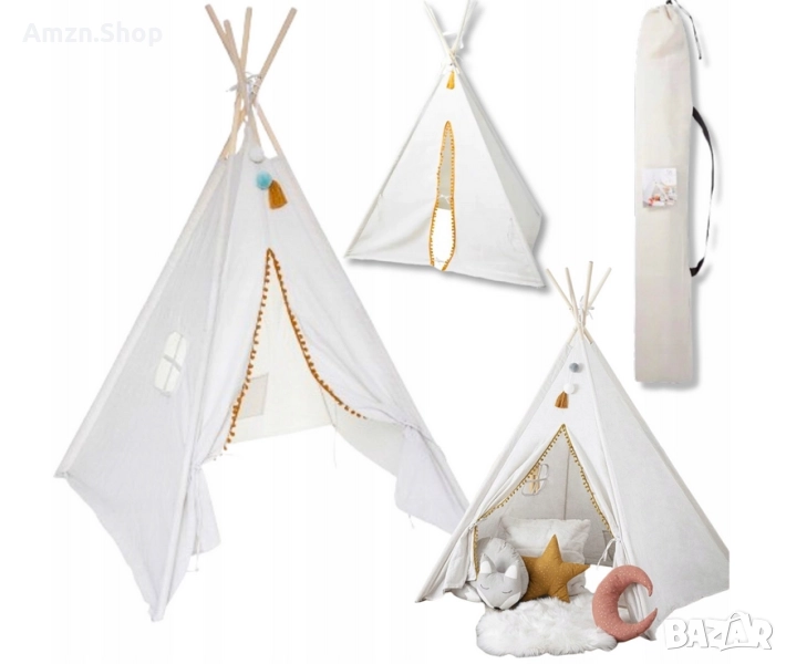 Прекрасна детска палатка типи , палатка индианско иглу от дърво и плат, снимка 1
