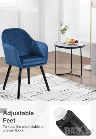 Трапезен тапициран стол дизайнерски WOLTU 2 броя комплект син цвят, снимка 5 - Столове - 51384998