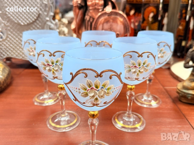 Невероятно красив комплект чаши - Бохемия. No7891, снимка 7 - Антикварни и старинни предмети - 53620474
