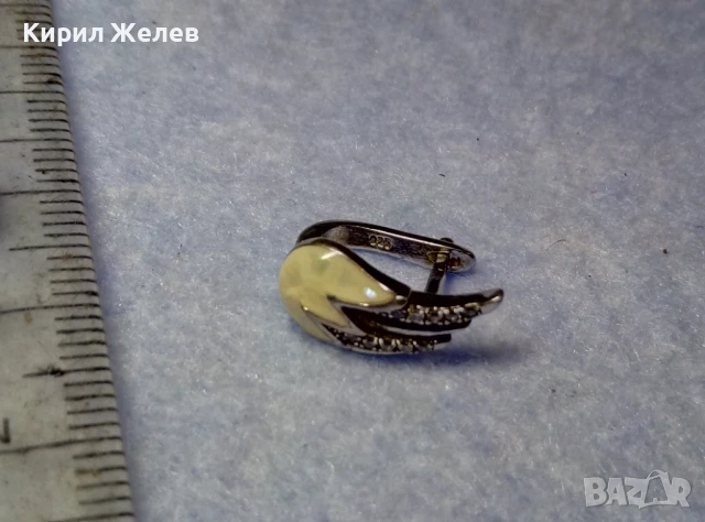 КРАСИВА ЕМАЙЛИРАНА СРЕБЪРНА ОБЕЦА КРИЛЦЕ РОДИРАНО СРЕБРО 925 с ЦИРКОНЧЕТА 38804, снимка 6 - Обеци - 50535993