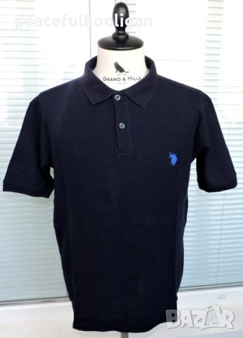 U.S.POLO ASSN Premium Cotton - Мъжка  черна тениска с яка размер L, снимка 1 - Тениски - 46798686