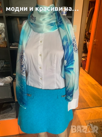 Красив копринен шал в синята гама, снимка 11 - Шалове - 52738588