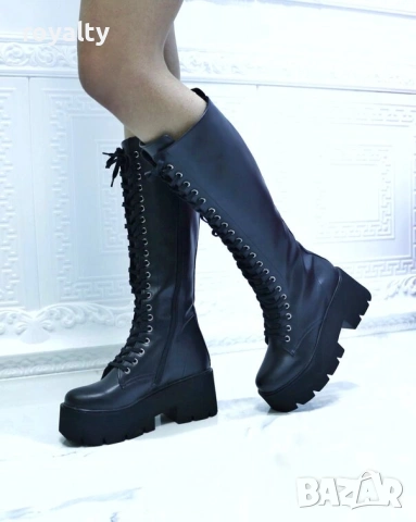 Ботуши на платформа - черна кожа, снимка 3 - Дамски ботуши - 54157831