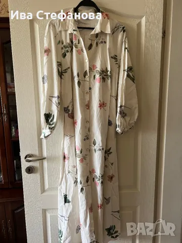 Нова елегантна ежедневна рокля риза  бяла рокля флорален принт цветя 100 % памук памучна , снимка 4 - Рокли - 49855404