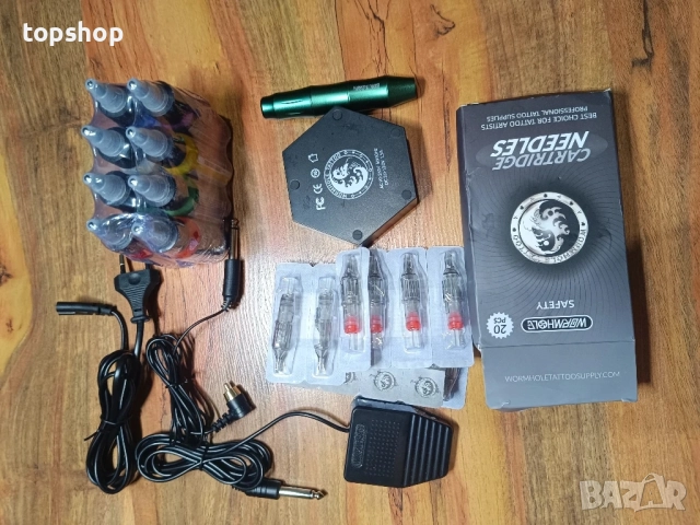 НОВ комплект за татуировки Wormhole Tattoo WTK106, ротационна със захранване, 15 игли, 8 мастила..., снимка 12 - Друго оборудване - 51636323