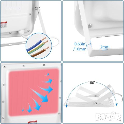 LeKaufen 50W LED прожектор 2 броя, Мрежово захранване, 5000 LM, IP66, 6000K, снимка 4 - Прожектори - 46461168