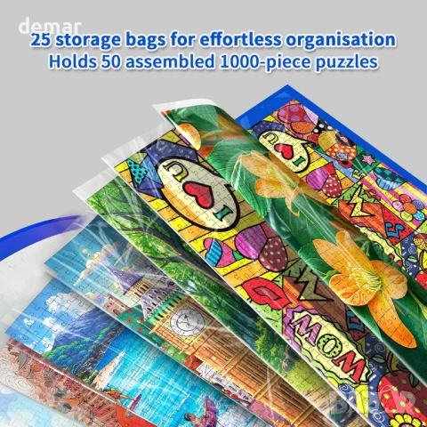 MOZOOSON Папка за съхранение на пъзели, Аксесоари за пъзели с 25 джоба, синя, снимка 2 - Пъзели - 50779960