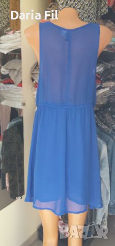 Свежа рокля в кралскосин цвят от шифон с подплата, снимка 3 - Рокли - 45275758