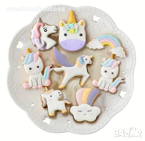 Unicorn еднорог глава дъга звезда метални резци резец тесто бисквитки фондан декорация торта , снимка 2 - Форми - 53921503