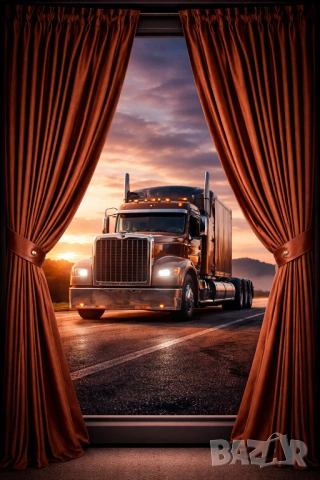 Пердета за камион 4 части кафяви – комплект за челно стъкло и странични