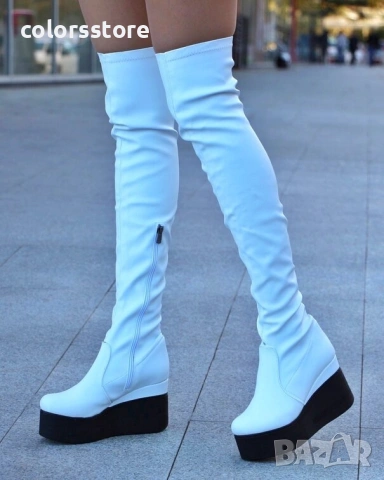 Ботуши на платформа - бяла кожа с черно ходило - 132K