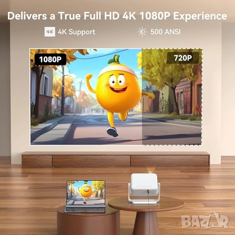 НОВ Whale TV Smart Projector Native 1080P WiFi Bluetooth 4K Support, снимка 3 - Плейъри, домашно кино, прожектори - 53782263