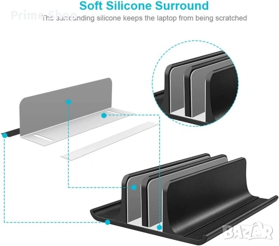 Регулируема вертикална алуминиева стойка за лаптоп с 2 слота, черна, VAYDEER, снимка 5 - Лаптоп аксесоари - 54166921