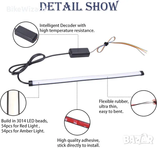 JMTBNO Мотоциклетна LED  светлина за спирачка/габарит и ляв/десен мигач  НОВА, снимка 3 - Аксесоари и консумативи - 46871204