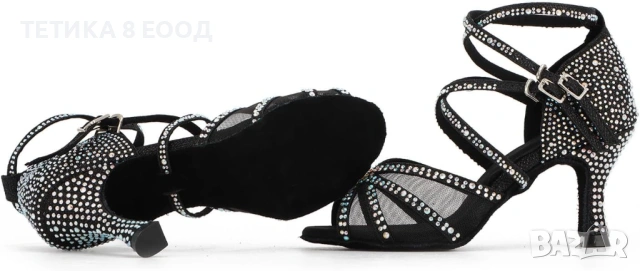 Дамски обувки за латино танци с кристали – салса, танго, валс, бачата, снимка 2 - Дамски обувки на ток - 54136902
