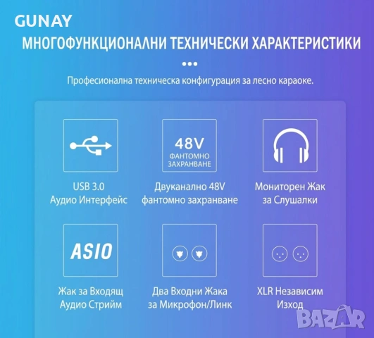 Lokchonk UX22 Аудио Интерфейс Звукова Карта 24-bit 48V Студиен Запис, снимка 3 - Други - 54231238