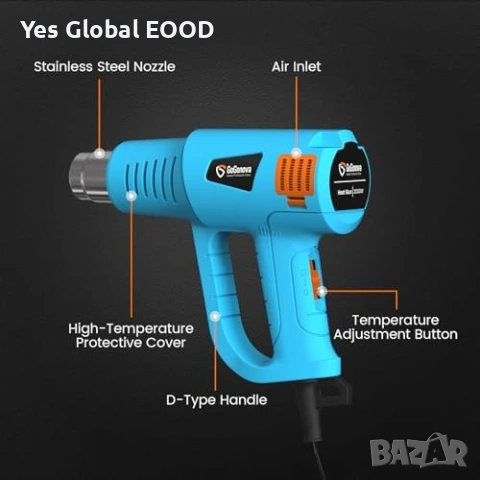 GoGonova пистолет за горещ въздух 2000W с бързо нагряване, снимка 6 - Други инструменти - 53339026