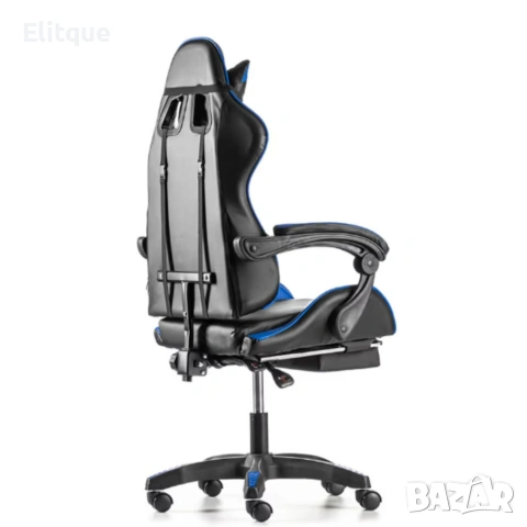 Геймърски стол с поставка за крака - подходящ за деца и тинейджъри- черно-син, снимка 6 - Друга електроника - 53242839