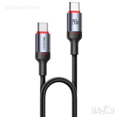 YESIDO PD плетен кабел / Type-C - Type-C 240W, 2m / CA186 / Черен / Баркод : 2404170
