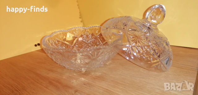 Бонбониера, съд за ядки / лед с капак. Стъкло с релеф, снимка 3 - Други - 51151218
