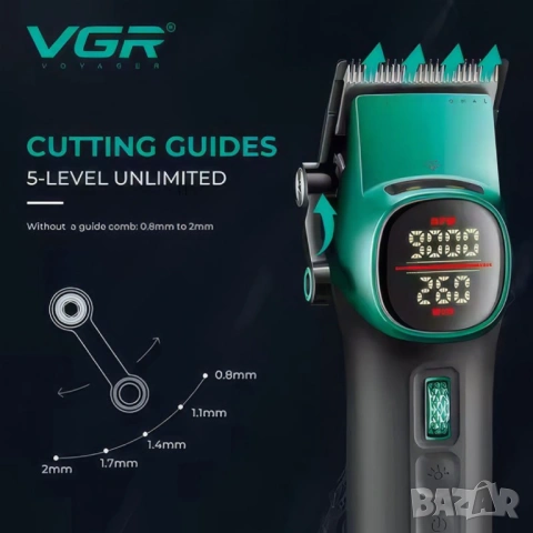 Комплект машинки за подстригване и контури-Green series VGR V-885 S2, снимка 6 - Фризьорски принадлежности - 53592004