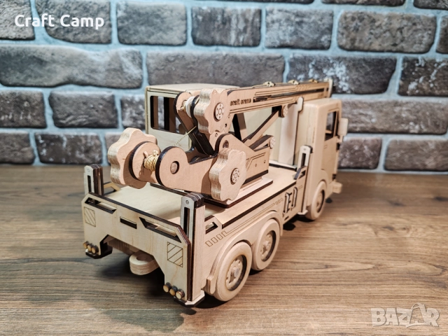 Дървен модел на камион – Кран / Автокран – Craft Camp, снимка 5 - Коли, камиони, мотори, писти - 52774893