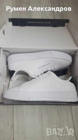 Нови бели кожени мъжки маратонки Tommy Hilfiger размер EUR41, снимка 15 - Маратонки - 53500665