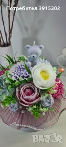 Букет от соеви свещи и ръчно изработени декорации, снимка 2 - Декорация за дома - 49729143