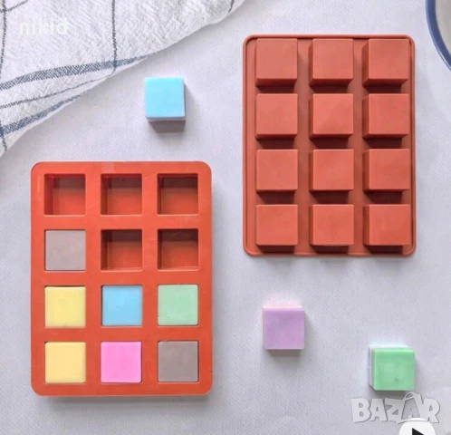 12 куб кубчета квадрат квадрати 3 см силиконов молд форма фондан шоколад гипс сапун бонбони , снимка 2 - Форми - 51223009